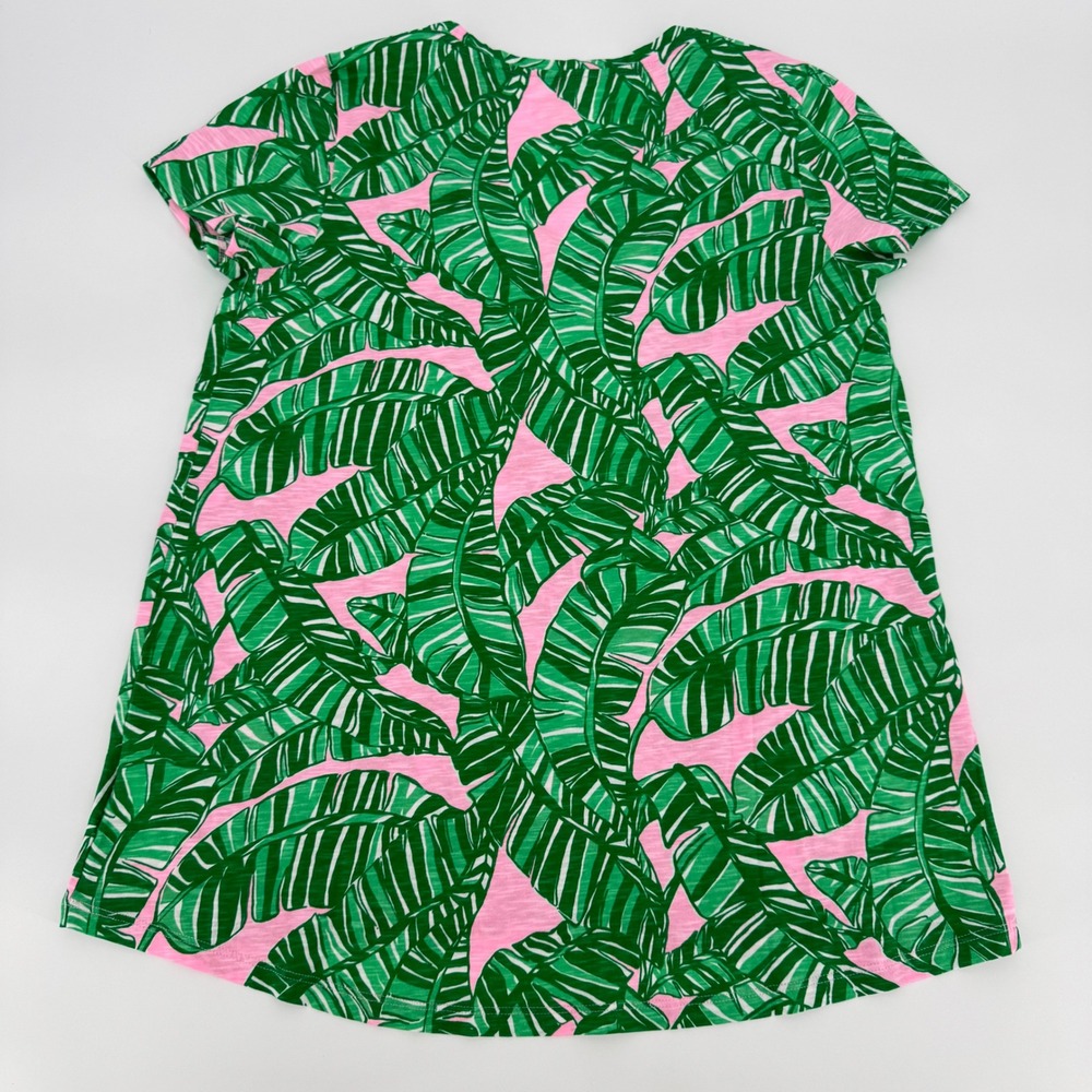 Lilly Pulitzer Dress M Palm Leaf Pink Green Tropical Print Short Sleeve Shift - Picture 2 of 4